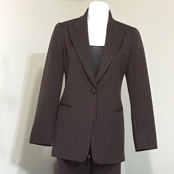 Lafayette 148 Wool Blazer Brown Red Pinstripes Single Button Blazer Size 4 - Picture 10 of 10